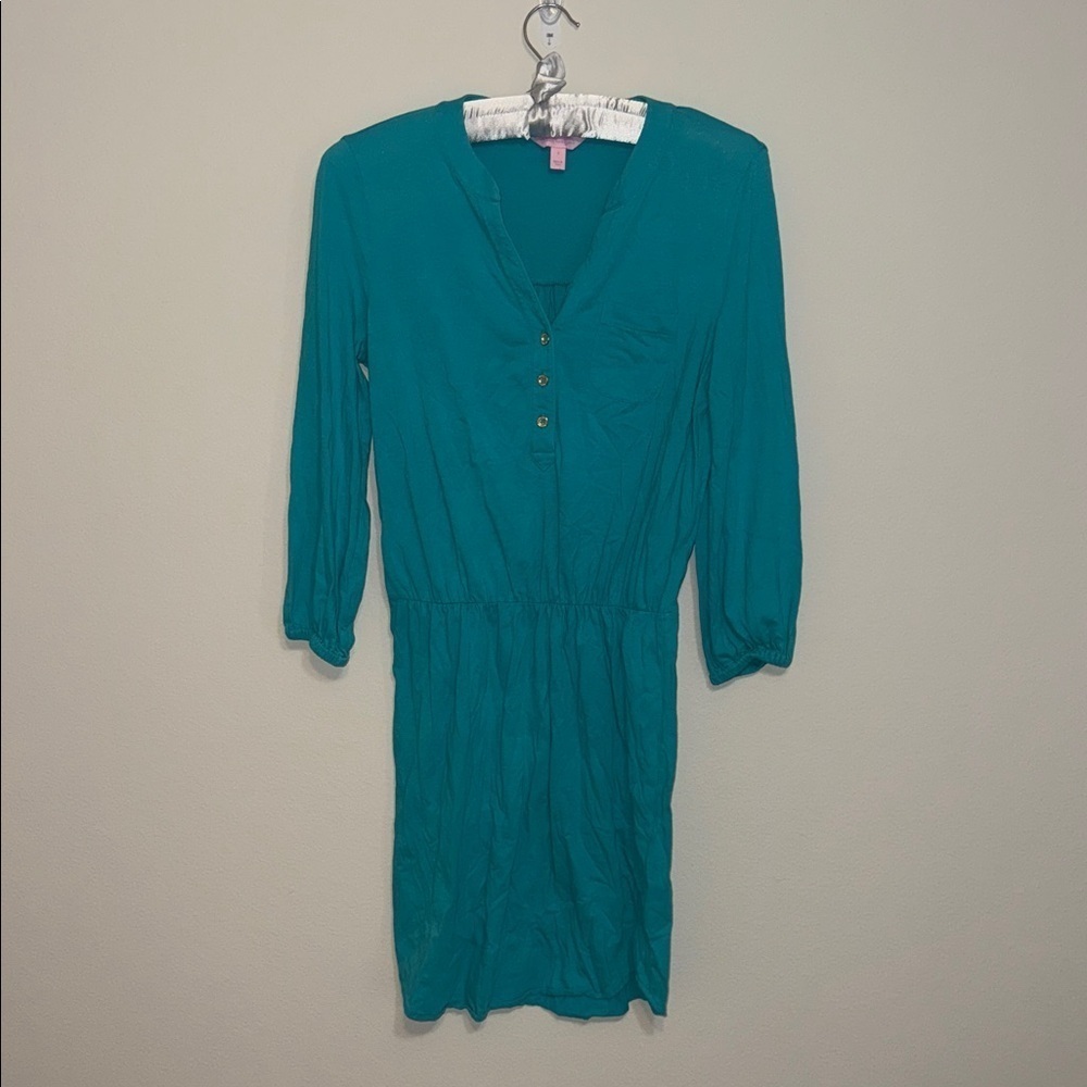 Lilly Pulitzer Teal Long Sleeve Knit Dress - Small. B6